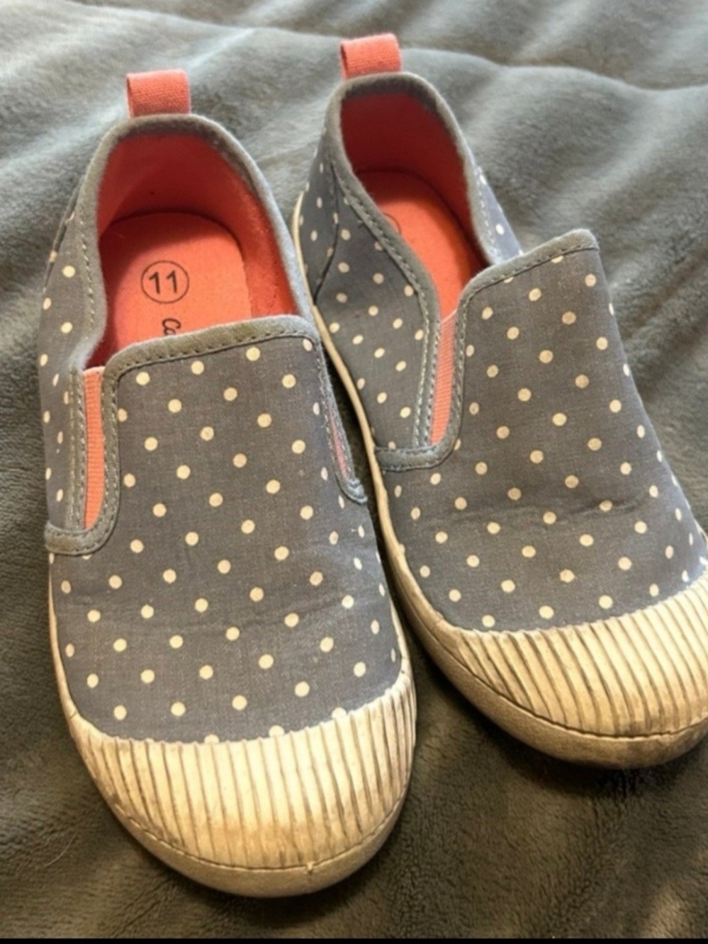Cat & Jack Gray Polka Dot Slip-On Sneakers with Pink Lining